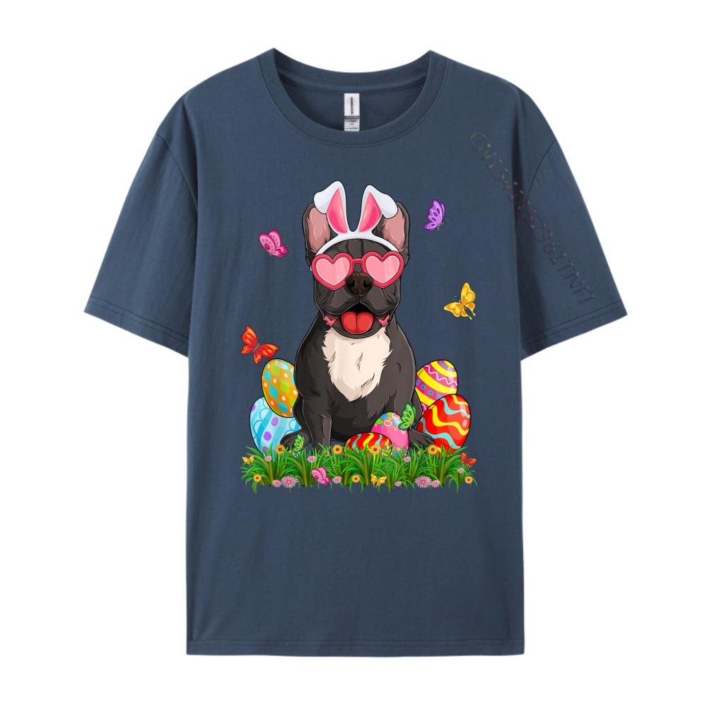 Cute French Bulldog Dog Bunny Ears Easter Eggs Easter Day Graphic T Shirts 100 Cotton Anime T Shirts Mardi Gras