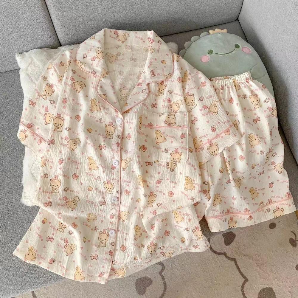 Summer New Pajamas Women's Short-sleeved Shorts Thin Cloud Cotton Cartoon Cute Large Size Korean Version Loungewear
