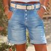 High Waisted Women Denim Shorts Slimming Bermuda Jean Shorts with Pockets Stretch Rolled Cuff