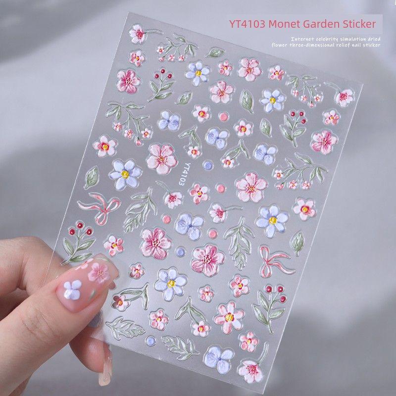 

5D Three-Dimensional Relief Shell Light Jelly Fantasy Fairy Spring and Summer Ice Flower Nail Stickers Nail Ornament Small Accessories YT4103 Monet Garden Sticker
