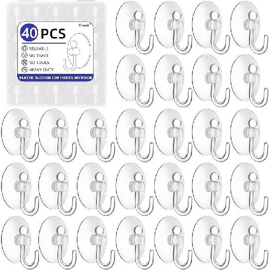 20Pack Suction Cup Hooks 1.2Inch Clear PVC Suction Cups Hooks, Removable and Reble Utility Hooks for Glass Windows, Mirrors, Doors, Tiles, Shower,