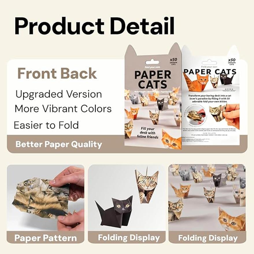 50pcs Creative Handmade DIY Paper Cat Dog Dinosaur Fun Art Craft Folding Animal Folding Set Gift for Cat Lovers Adults & Kids