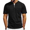 Men Henley Neck Short Sleeve T Shirt With Chest Pocket Casual Solid Color Tops