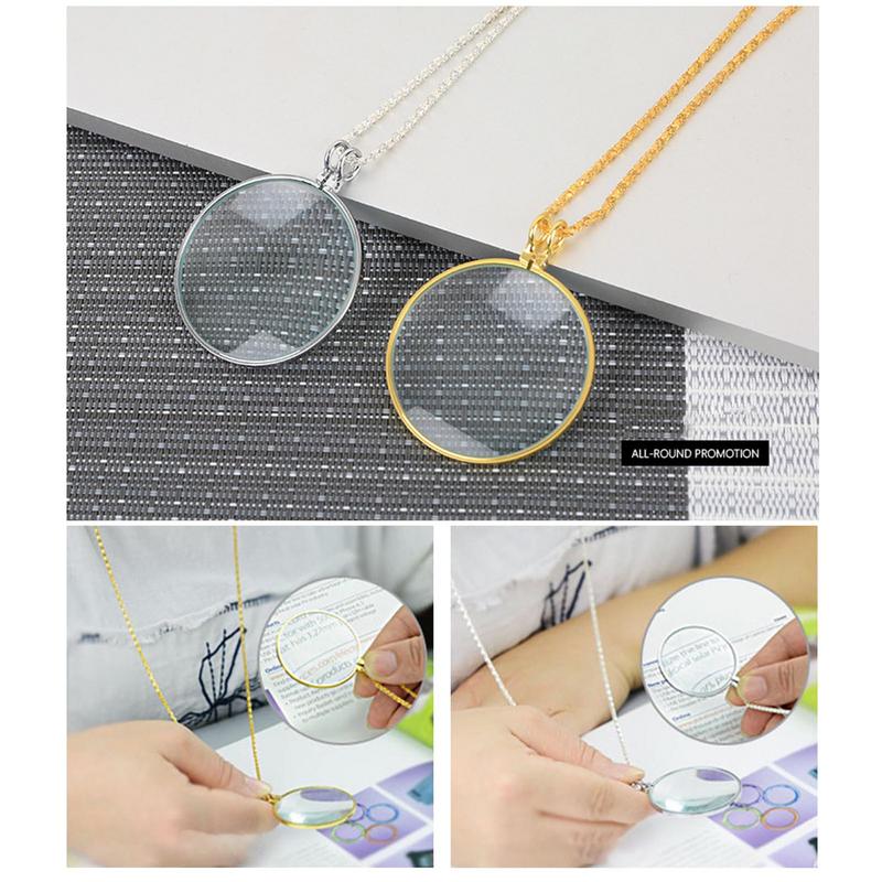 5X Magnifying Glass Reading Glasses Pendant Jewelry Optical Magnifier with Chain Necklace Neckglasses Portable Monocle