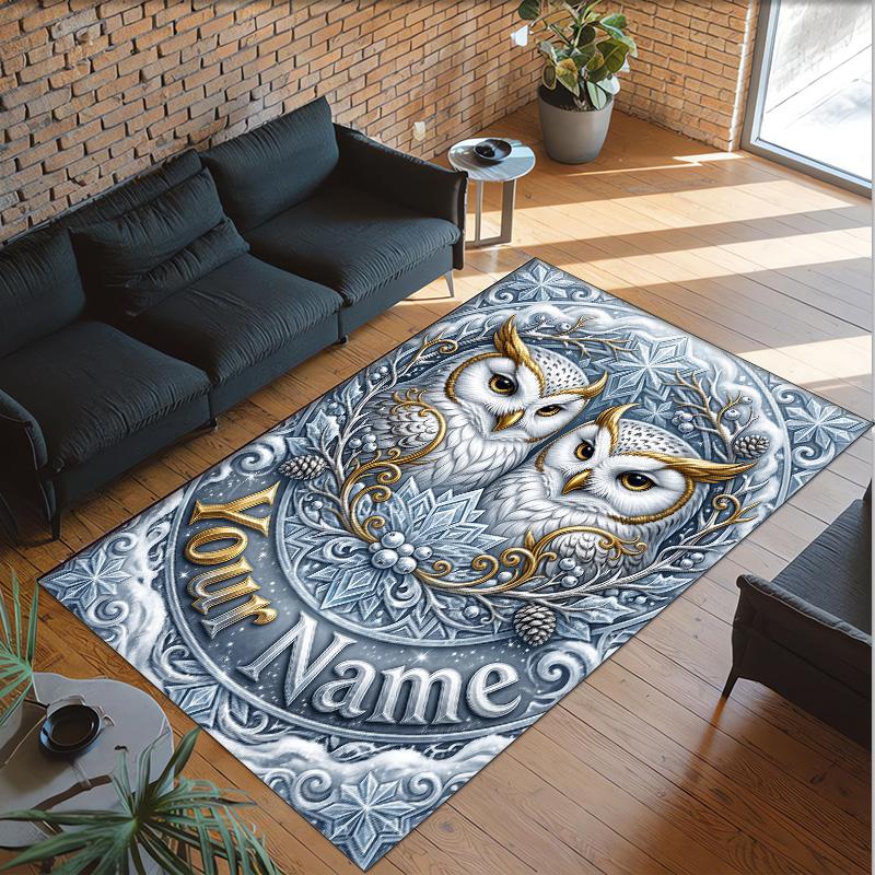 Bird Theme Crystal Velvet Rug Personalized Custom Name Text Soft Floor Mat Home Decor