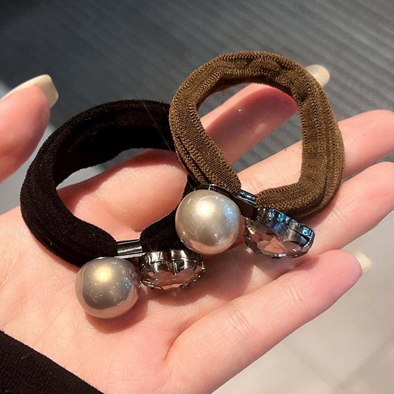 Elegante Haargummis mit künstlichen Perlen, Hochelastische, nahtlose schwarze Scrunchies mit Herz-Diamant, Damen, Mädchen, Pferdeschwanzhalter, Scrunchies
