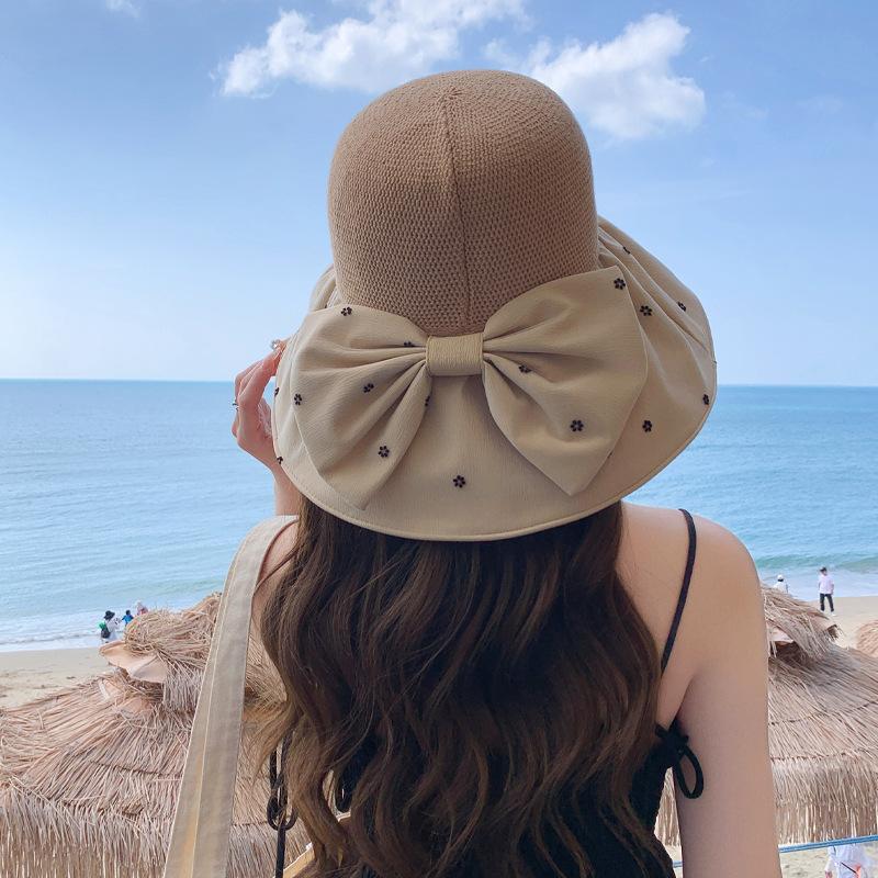 Color glue hat women's mesh bucket hat bow sunscreen sun hat summer mesh breathable sun hat
