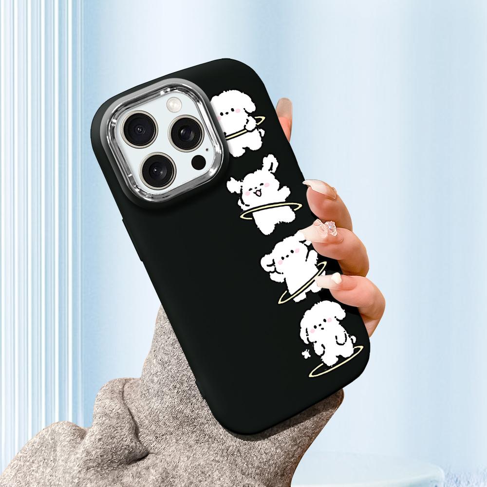 Für iPhone 15 14 13 11ProMax 14 15 16 Samsung S25 S24 S23 S22 Redmi 10 13 14C Cartoon Schwarze Katze Silberner Rand Weiche Flüssigsilikon Schutzhülle