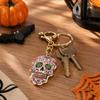 Halloween Skull Keychain Charm, Floral Skull Bag Charm with Alloy Hardware, Lobster Clasp and Round Key Ring for Keys