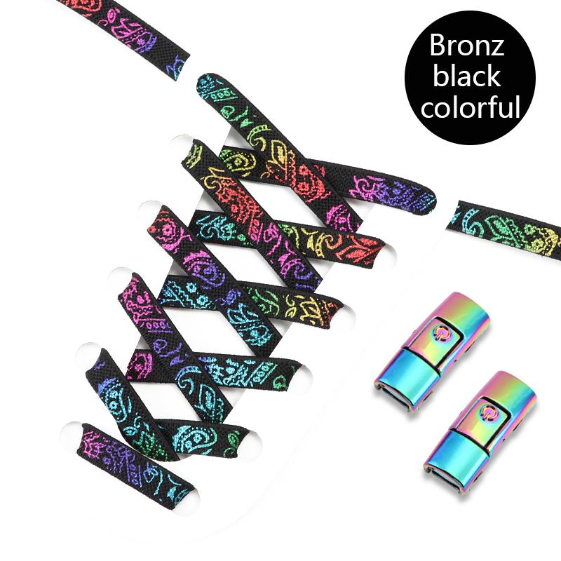 Nr. 8 bunte Press-Lock-Schnürsenkel ohne Bänder, Cashew-Blume, elastische Schnürsenkel, Sport, Kinder, Erwachsene, 8 mm dick, Tennis-Flats, Schnürsenkel ohne Bindeband