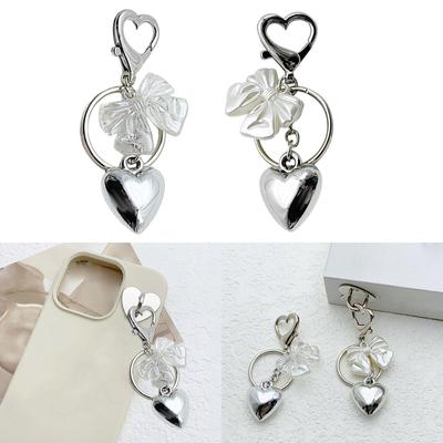Trendy Heart Bowknot Pendant Key Rings Elegant Heart and Bowknot Keyring with Accent Handbag Decoration for Women Girls