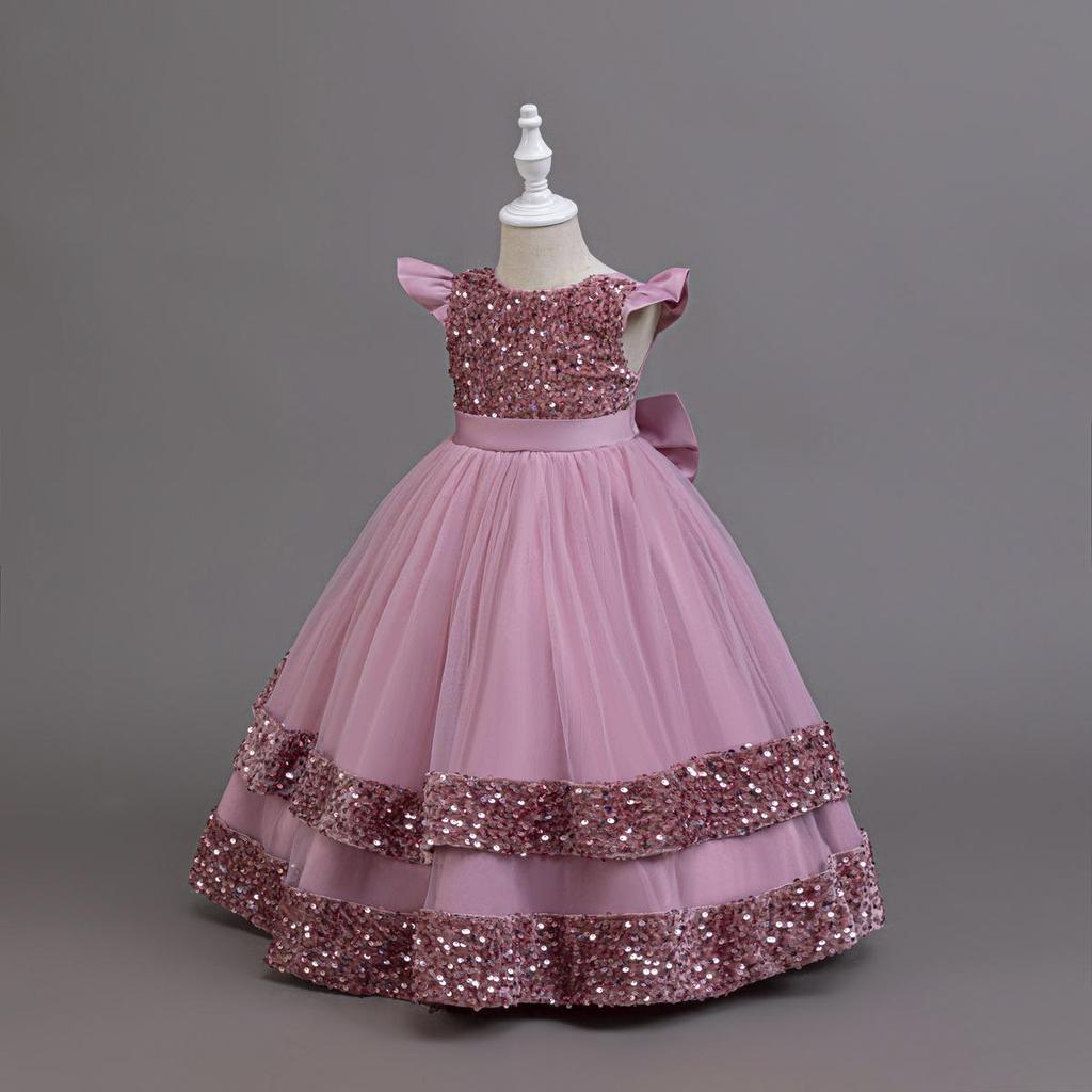 2025 New Elegant Girl Wedding Dress Sequined Mesh Princess Dress 4-12 Year Old Girl Graduation Party Prom Evening Dress