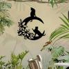 Metal Wall Art Black Cat Crescent Flower Silhouette Durable Indoor Outdoor Home Decor Gift for Cat Lovers