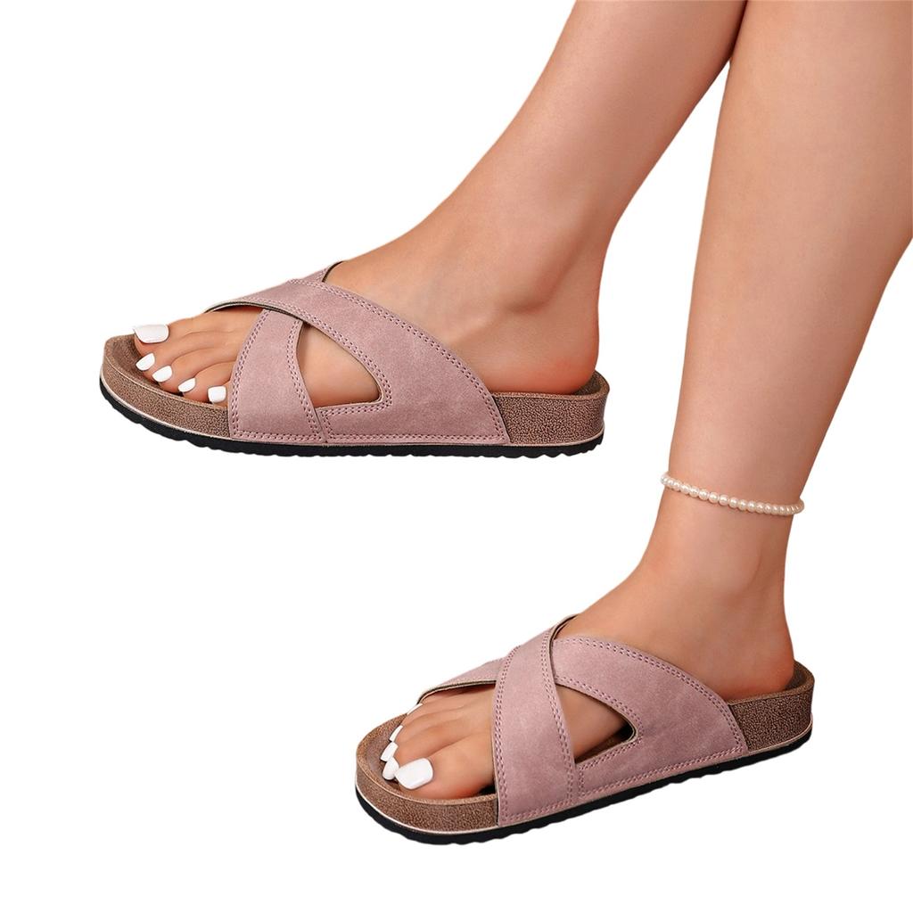 Women's Plus Size Casual Slide Sandals Cross Strap Open Toe Slip On Summer Beach Shoes Comfortable Footbed Lightweight Design