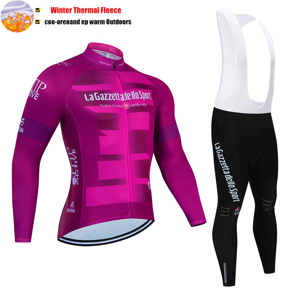 2027 Tour De Italia Giro Invernale Termico Pile Manica Lunga Maglia Ciclismo Set Salopette Ciclismo Abbigliamento Bicicletta MTB Bici