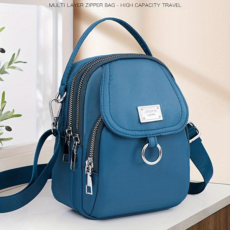 

Легкая нейлоновая женская сумка-мессенджер - Повседневная мини-сумка с несколькими отделениями на молнии, съемным регулируемым плечевым ремнем и передним карманом синий