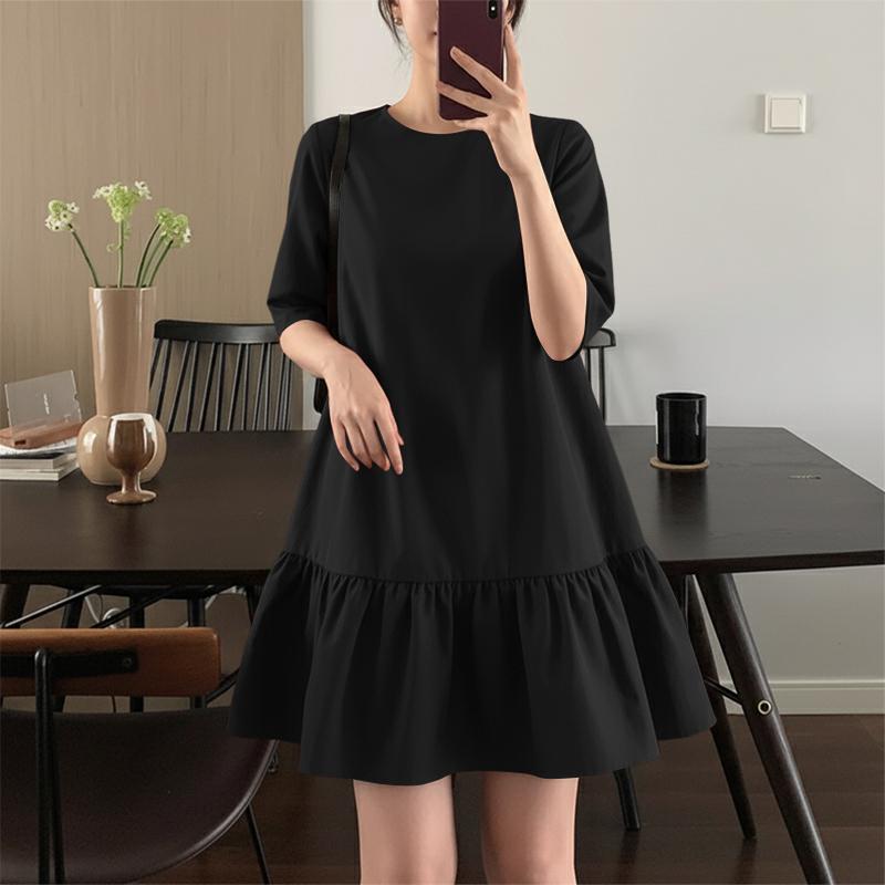 ZANZEA Women Casual Round Neck Solid Color Half Sleeve Dress