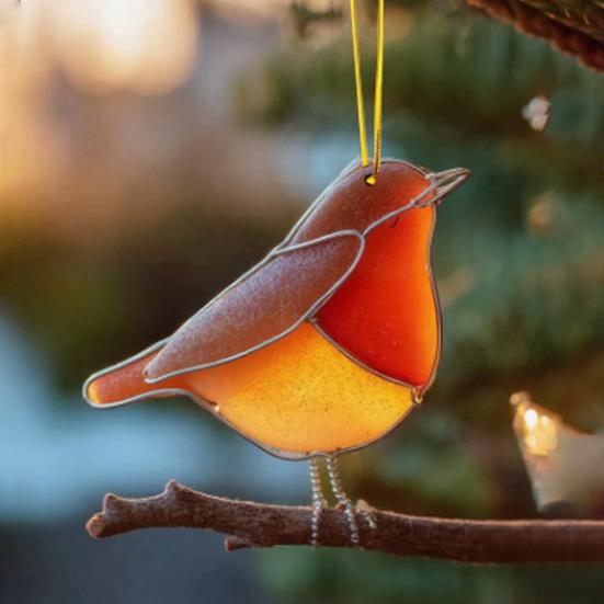 2D Acrylic Bird Ornament Sea Glass Style Bird Hanging Ornament Red Bird Bluebird Hummingbird Decoration for Christmas Tree Holiday Keepsake