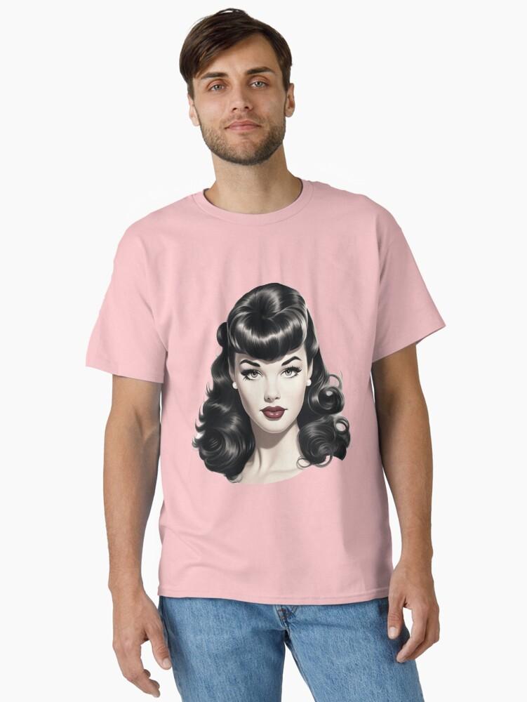 Pulp Bettie Page pinup in black and white with red lips Classic T-Shirt