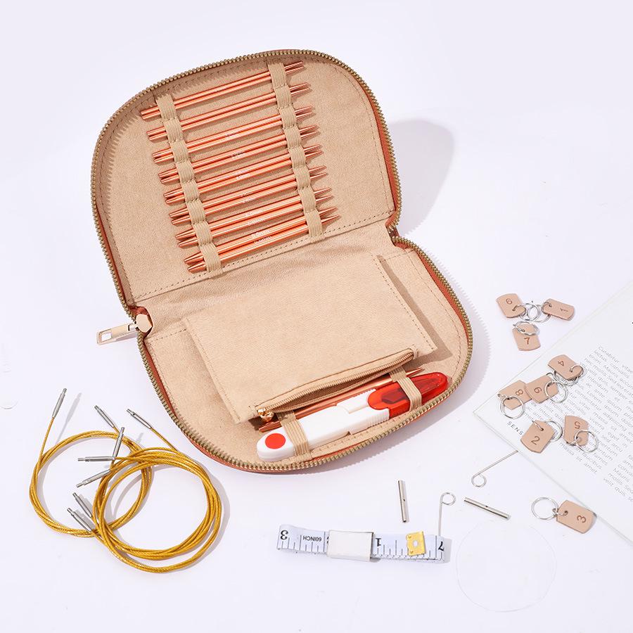Bolsa Portátil de Cuero para Accesorios para Agujas Circulares Desmontables y Lana