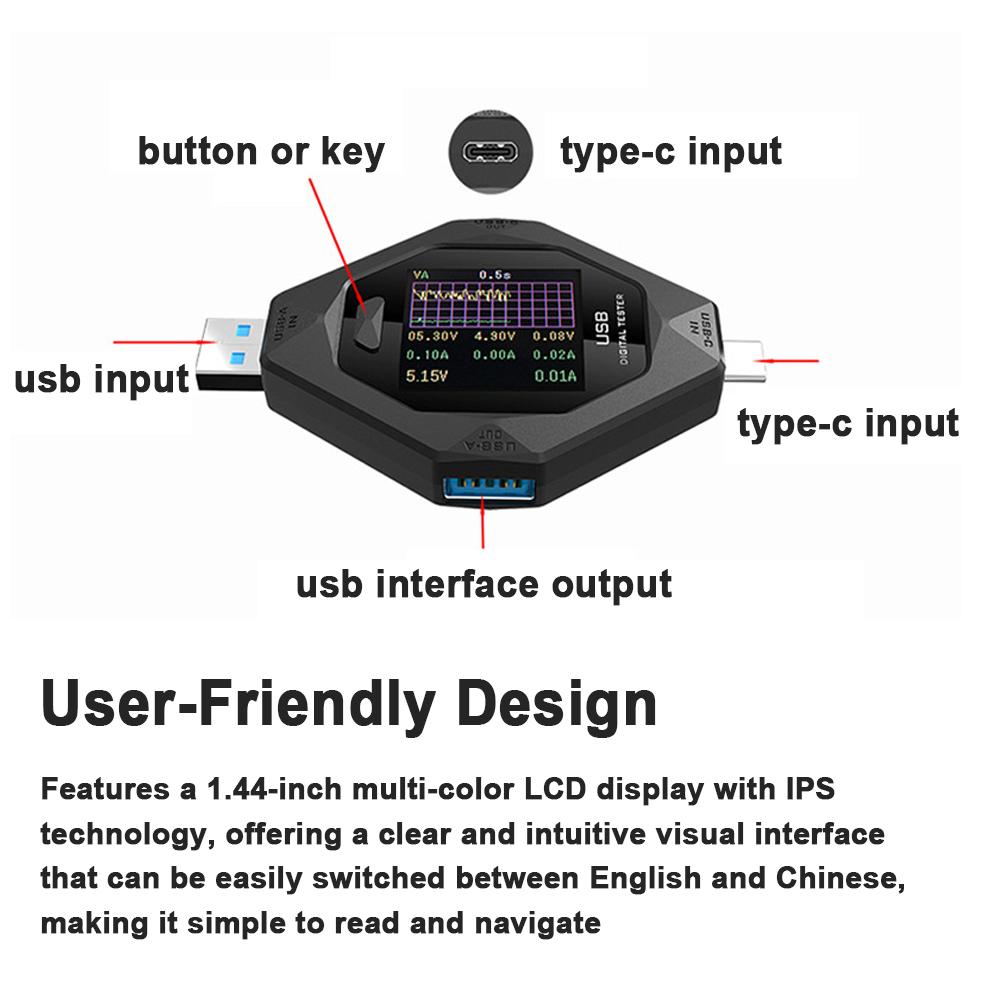 Contor digital USBC Power Meter Multifuncțional Tensiune curent Power Meter Detector de încărcare a telefonului mobil