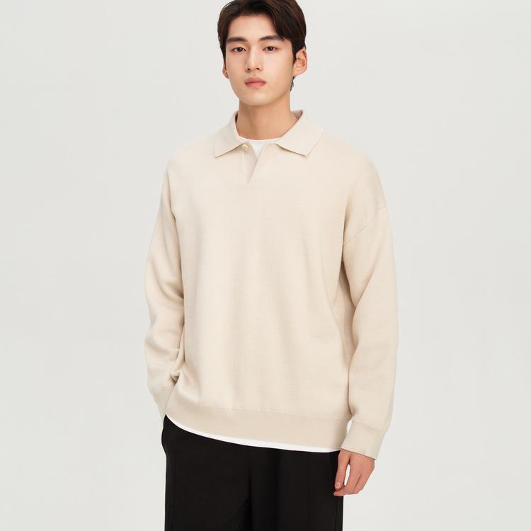 Men s Self-Heating Seagull Collar Knit Sweater - Plain Color, Slightly Loose, POLO Lapel, Winter 2025 Base Layer. XL