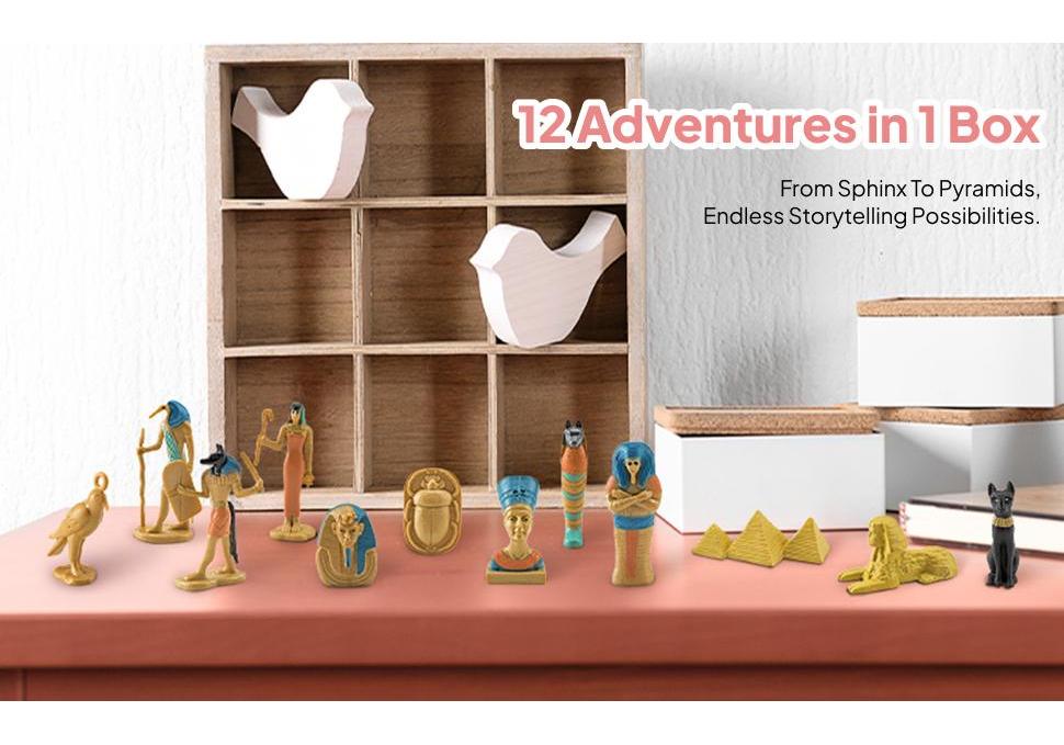 12 Pieces Ancient Egypt Toys Egyptian Statues Figure Interactive Pyramid Mummy for