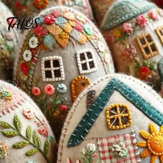 Patchwork Felt Art Project Egg House Kit DIY Craft Spring Celebration Decorations Easter Decor Embroidered for Basket Fillers Handmade