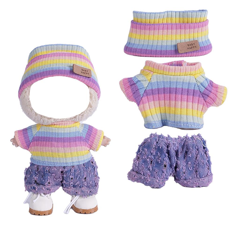[FTADI] Plüschtierkleidung - Süßes Mode-Strickpullover-Set für 15-17cm Puppen, Verkleidungsspielzeug für 15-17cm Puppen, Puppenkamera und Wasserflaschen-Set