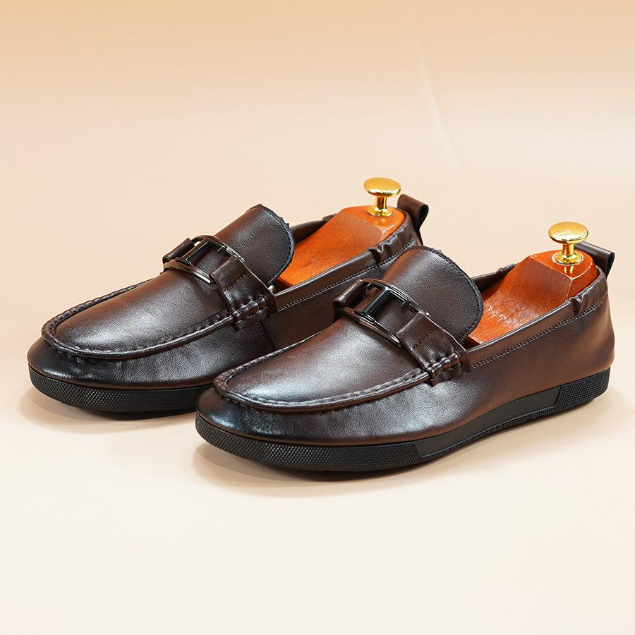 2025 Spring New Loafers Men's Fashion Business Casual Leather Shoes Men's Breathable and Comfortable One-pedal Doudou Shoes