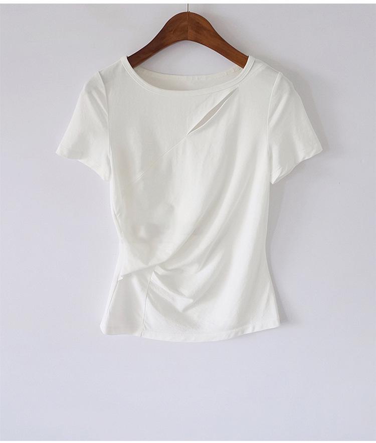 

Available Spring 2025: Women s Slim-Fit, Asymmetric, Ruched White Cotton Short-Sleeved T-Shirt Small белый