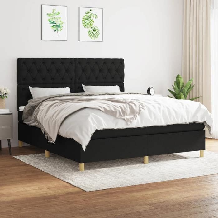 Exclusive House - Bed Slat Base with Mattress Black 160x200 Cm Fabric