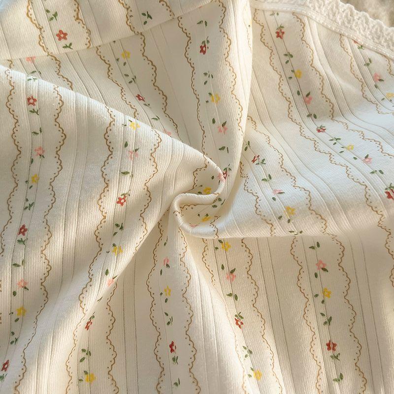 Baumwolle Landhausstil Floral Mid Waist Slips Hautfreundlich und Nahtlos Umhüllte Gesäßpartie und Antibakterielle Damenunterwäsche