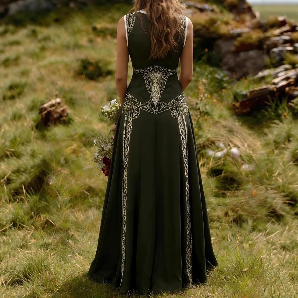 2026 Women's Retro V-Neck Sleeveless Evening Gown - New Artistic Long Dress
