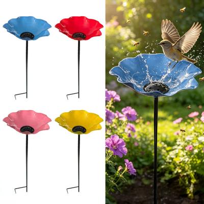 Garden Metal Flower Stake Decorative Bird Bath Ground Insert Bee Watering Station Butterfly Drinking Bowl for Backyard Pollinators Wild Birds