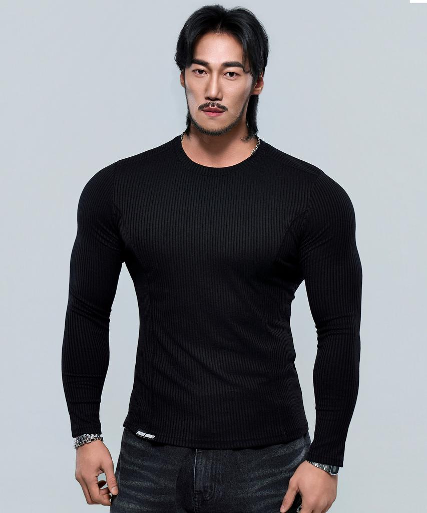 Pijikeolgameoncheu P2607 Ribbed Cutout Muscle Fit Long Sleeve Tee [2 Colors]