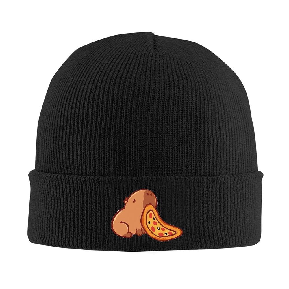 pc Capybara Eating A Pizza Beanie Hats Retro Caps Unisex Women Outdoor Skullies Beanies Winter Graphic Head Wrap Beanie Hat