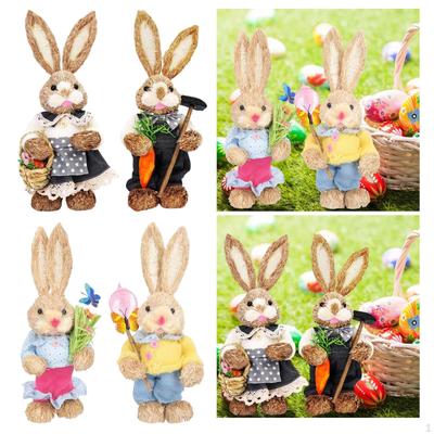 4Pieces Bunny Statues Straw Easter Ornament for Indoor