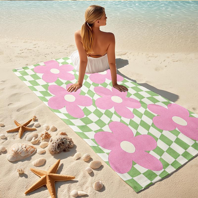 1Pc Floral Background Beach Towel, Quick Dry, Multi-Use for Beach Pool Gym Yoga Home Travel, Christmas, Halloween, Xmas Gift M92847