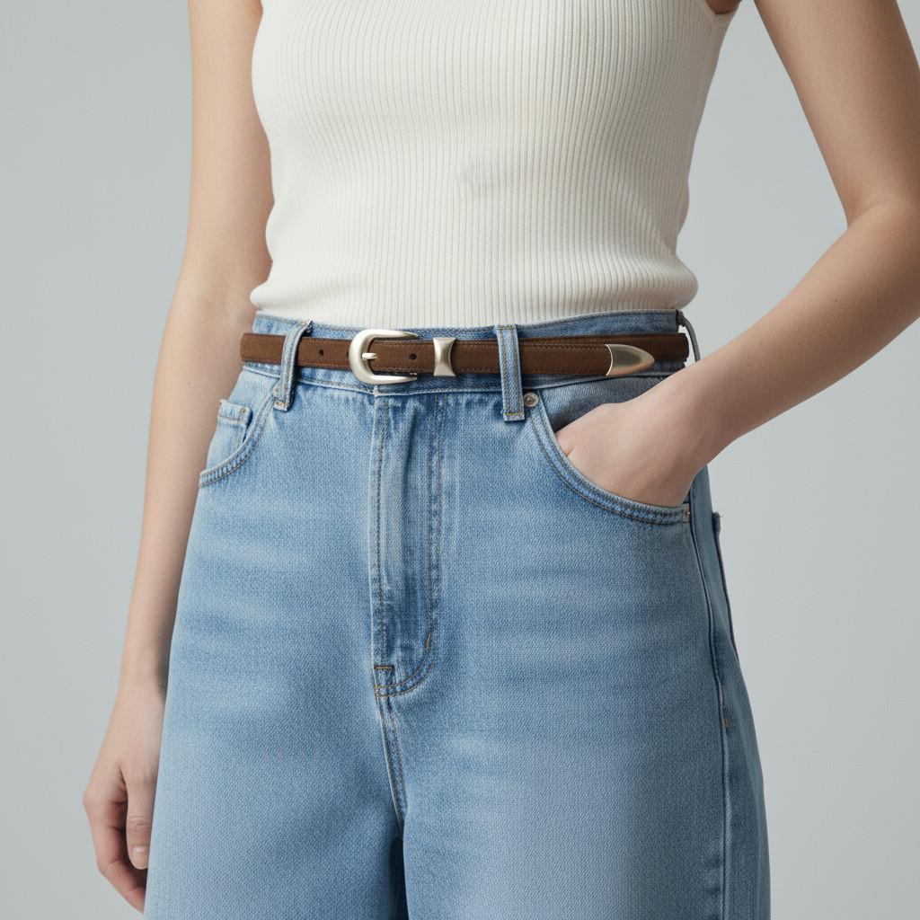 Minimalist Leather Belt For Women With Alloy Buckle For Casual And Office Wear