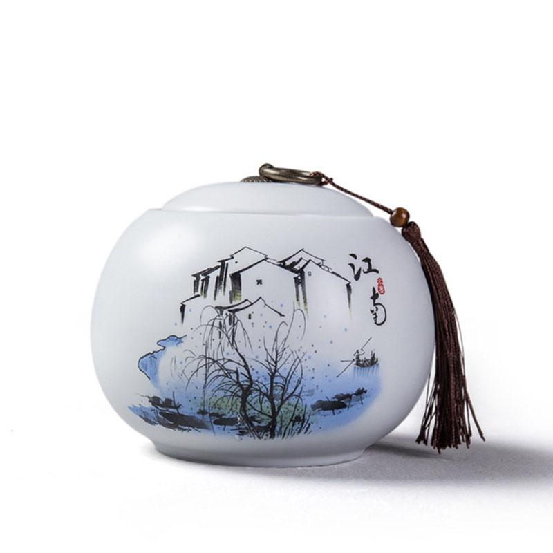 Porcelain Tea Canister Big Size Sealed Storage Tea Box Jar Tea Caddy White Color Ceramic Crafts Chinese Style Teaware Home Decor