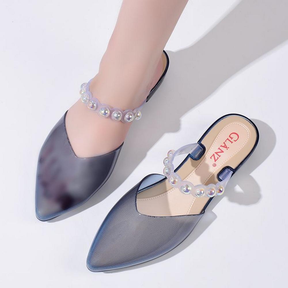 FHC 2025 New Women Crystal Slippers,Transparent Slides,Close Pointy Toe Summer Shoes,Casual Shoes,Black,Purple,Red,Dropship