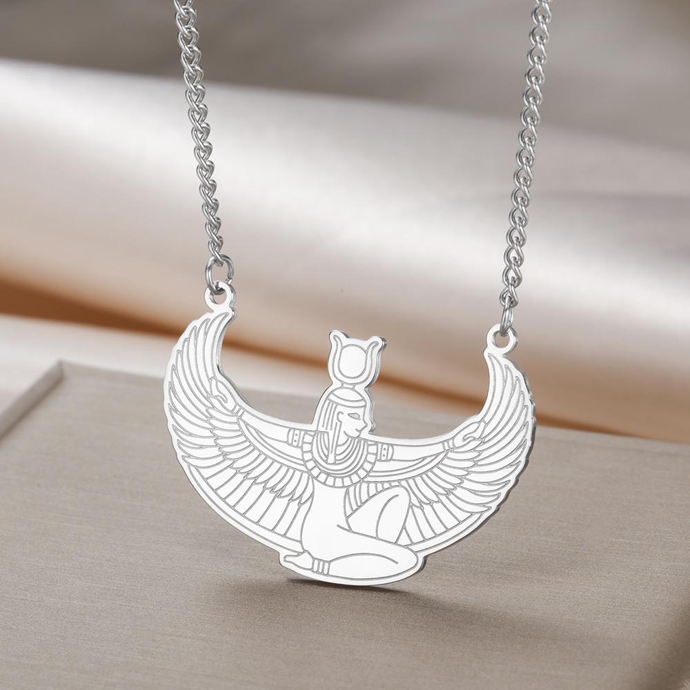 Egyptská Okřídlená Bohyně Hathor Přívěsek Náhrdelník Starověká Mytologie Ochranný Amulet Nerezová Ocel Dámské Šperky