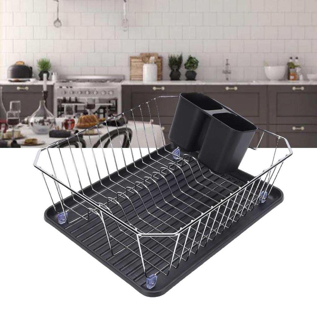 Dish Drying Rack Iron Dish Drainer Rack with Utensil Holder for Kitchen Counter Sink Spoons and Forks