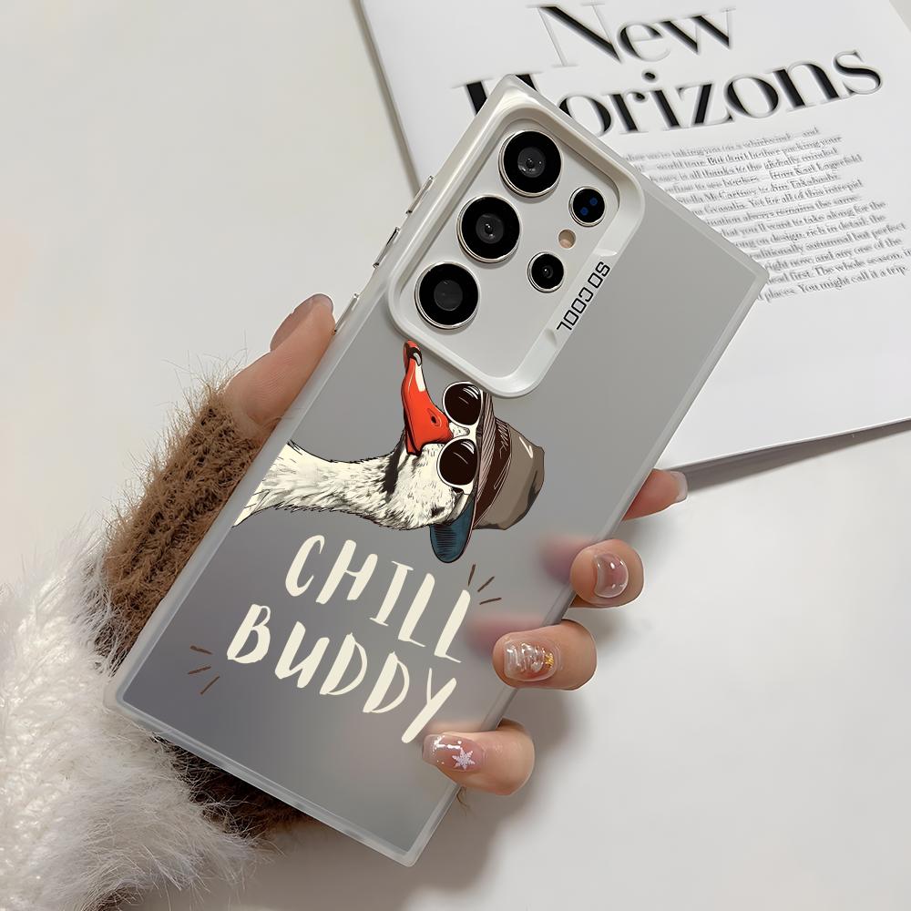 Funny Goose Phone Case For Samsung Galaxy S25 Edge S24 S23 S22 S21 S20 Ultra Funda Silicone Silver Cover