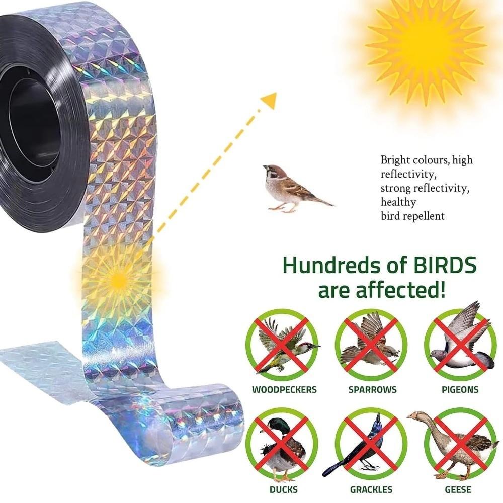 Laser Repellent Bird Deterrent Tape Holographic Reflective Scare Ribbon Pest Control Tape Garden