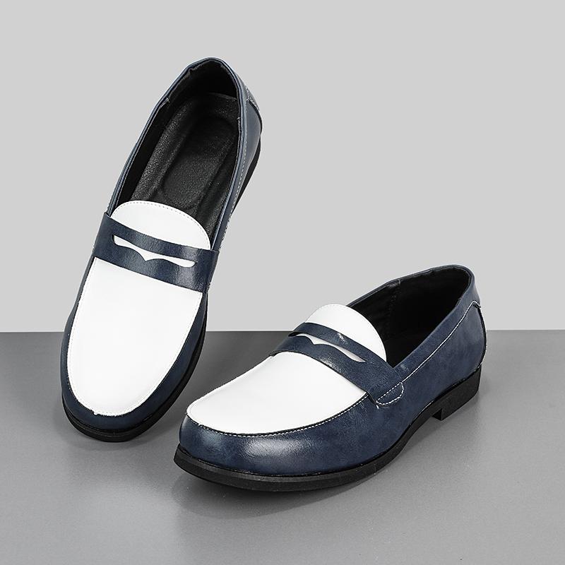 

Новые дизайнерские пенни-лоферы для джентльменов, мужские остроносые, черные с белым, слипоны, свадебная обувь, формальная обувь 38 синий
