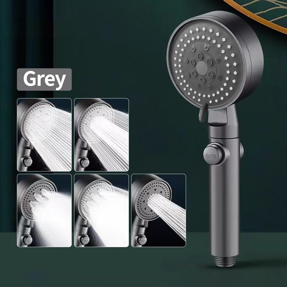 Cap de duș cu 5 moduri de înaltă presiune, reglabil, sub presiune, economisirea apei cu o singură tastă, masaj cu apă, duș ecologic, accesoriu pentru baie