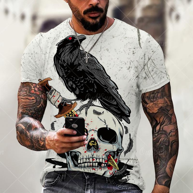 T Shirt For Men Skull Printed Casual Oversized Short Sleeve Clothes Streetwear Hip Hop 3d Printing Tops Harajuku Fashion