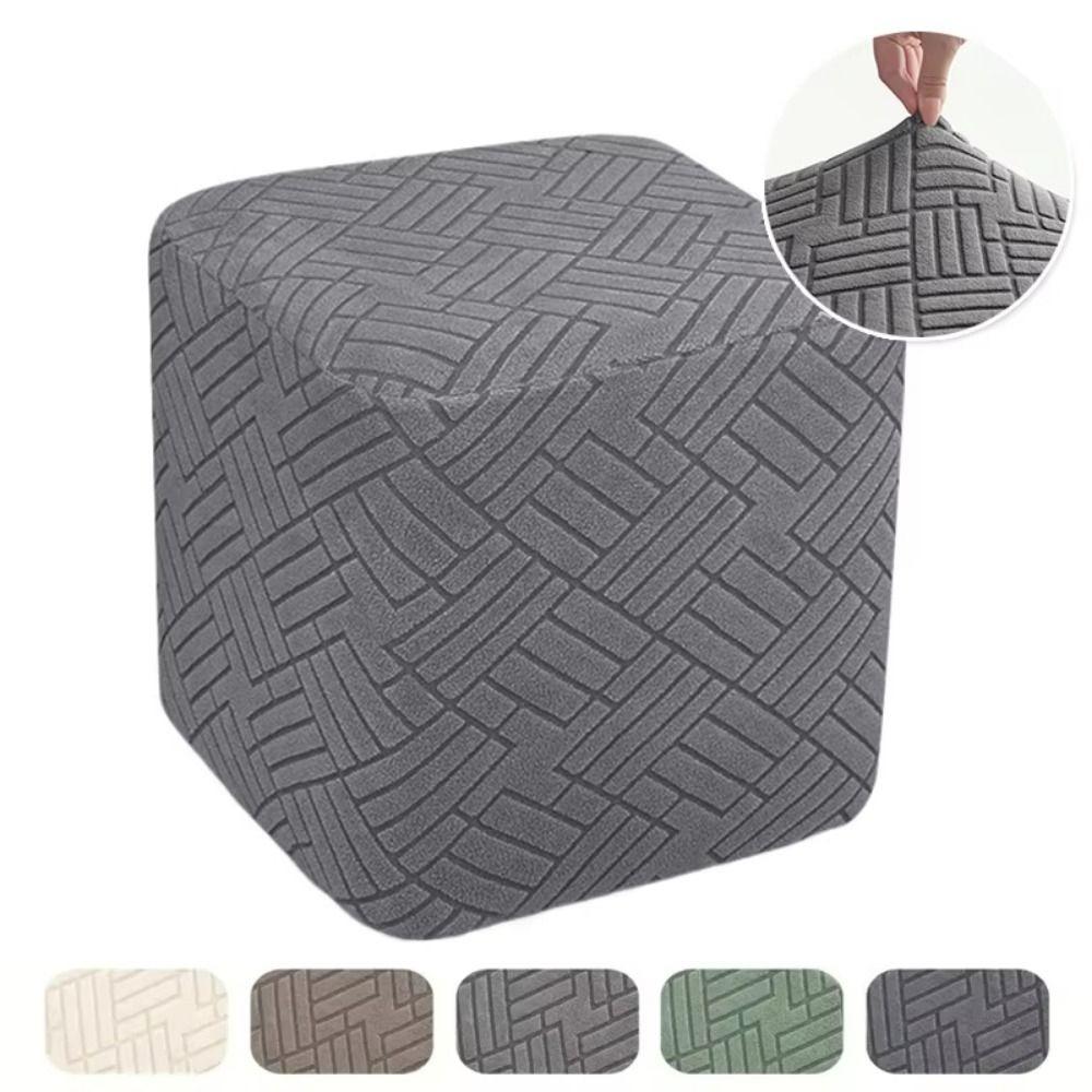 Jacquard Ottoman Footstool Cover Elastic Furniture Dust Cover Nordic Stool Cover Living Room